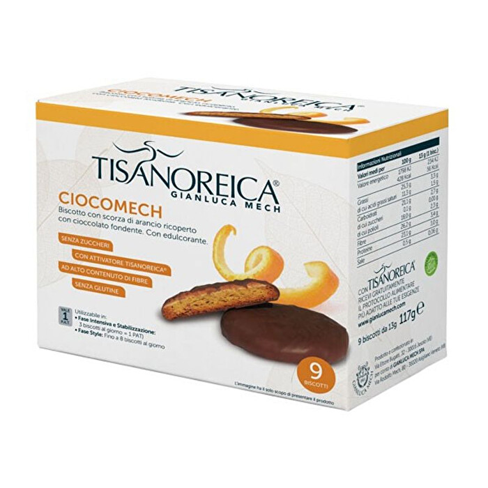 Ciocomech: biscotto con scorza di arancio ricoperto con cioccolato fondente